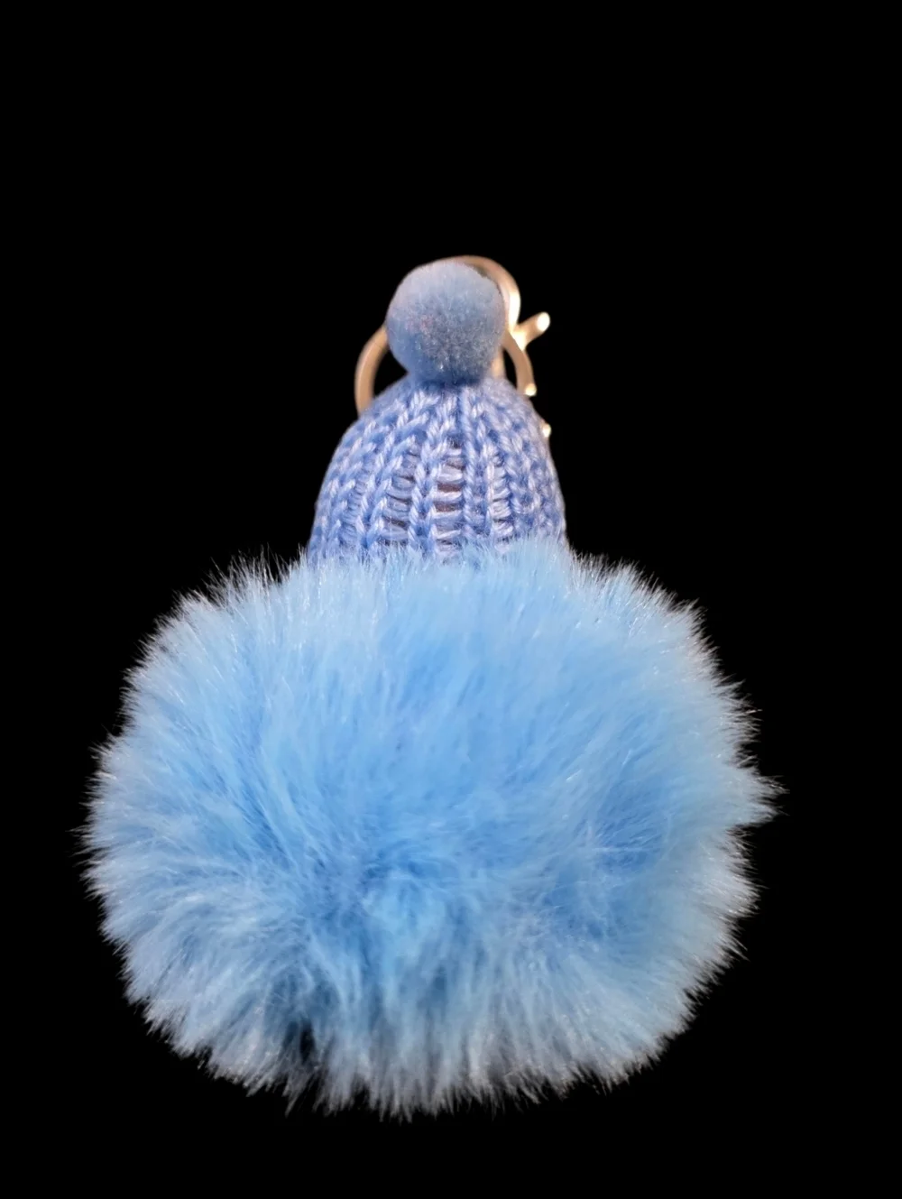 Baby Blue Faux Fur Pom Bag Charm Keychain with Sleepy Doll Accent